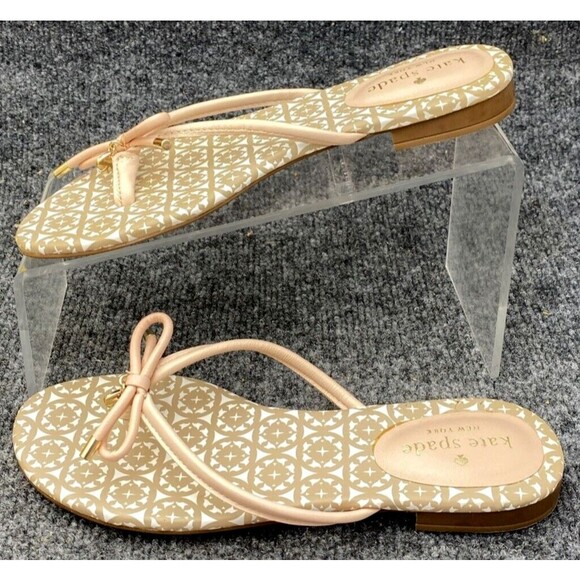 Kate Spade Sandals Women Size 6.5 Mistic Bow Flat Thong Pink Beige Flip Flop - Picture 7 of 8